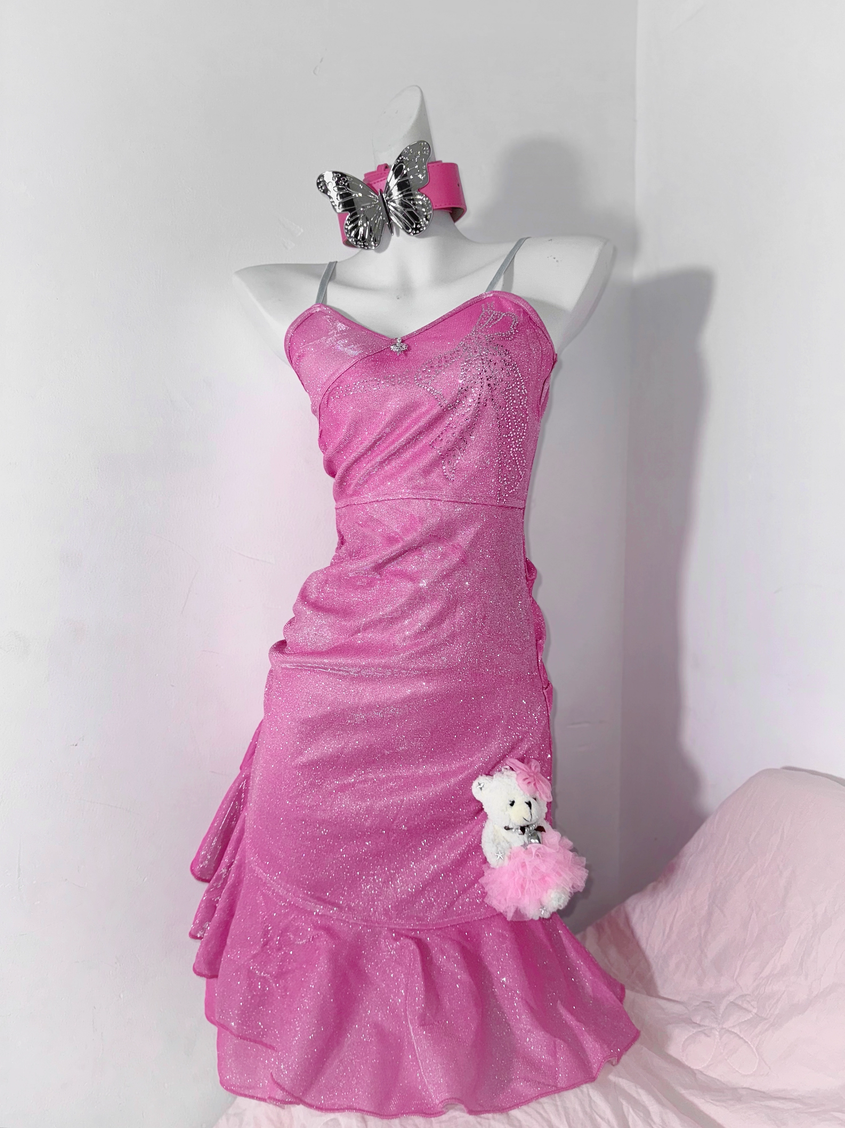 Pretty Pink Ruffles Birthday Outfits Spaghetti Straps Graduation Homecoming Dress