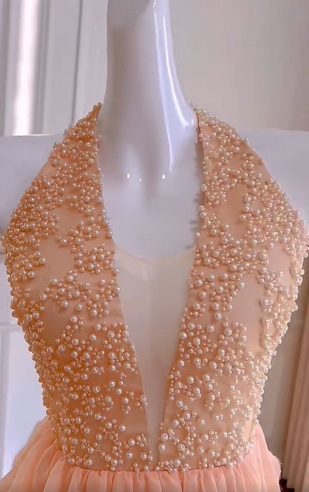 Charming Halter Orange Chiffon Beaded Homecoming Dress Birthday Outfits