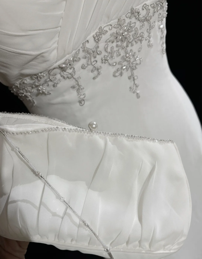 Classy Spaghetti Strap White Tulle Satin Beaded Mermaid Evening Dress Long Wedding Guest Dress