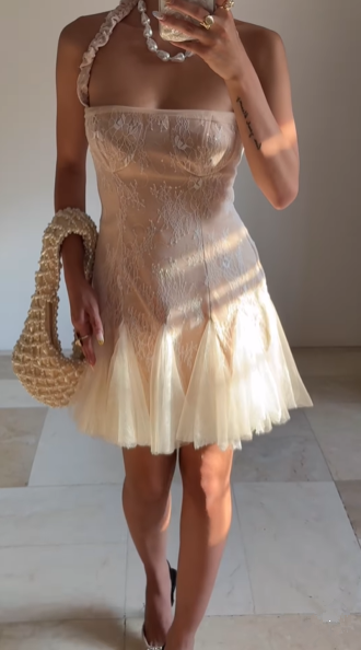 Sweet Tulle Lace Halter Homecoming Dress Short Party Dress