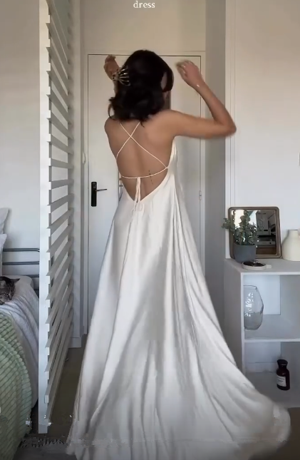 Simple Straps V Neck A Line Party Dress White Satin Prom Dress