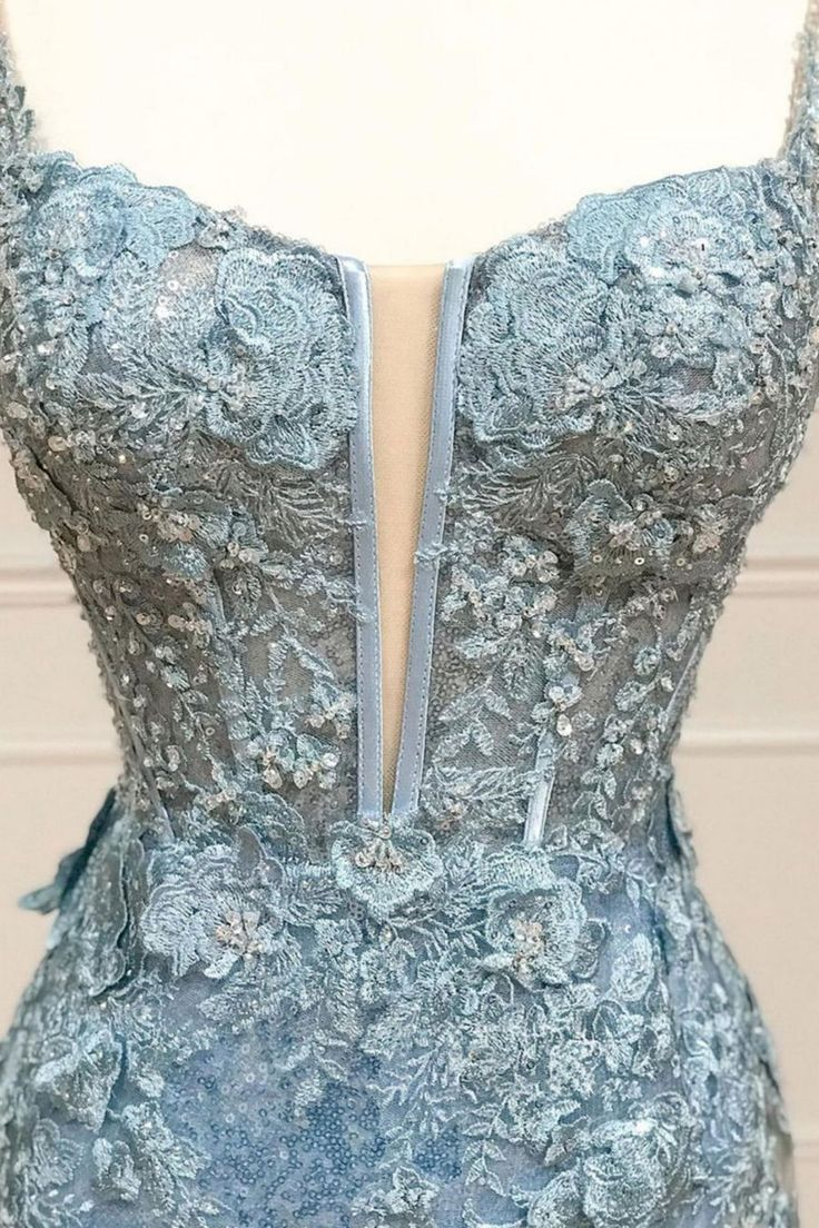 Glitter Sequin Mermaid Spaghetti Straps Long Corset Prom Dress With Appliques