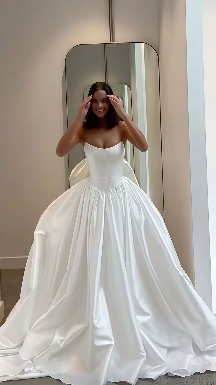 Elegant White Satin A-Line Wedding Dress,Formal Prom Dress