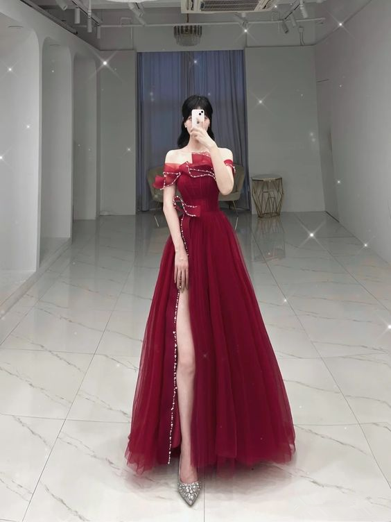 Charming Off The Shoulder A-line Tulle Prom Dress