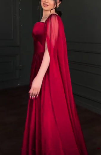 Sexy Burgundy Satin Chiffon Evening Dress A Line Long Party Prom Dress