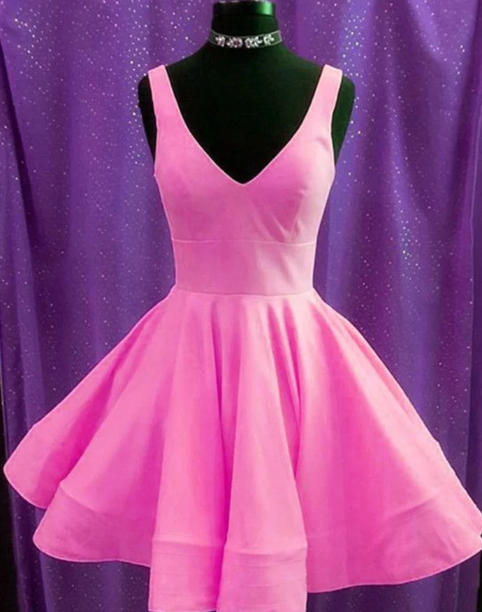 Cute V Neck Ruffles Homecoming Dresses Short Mini Prom Dresses