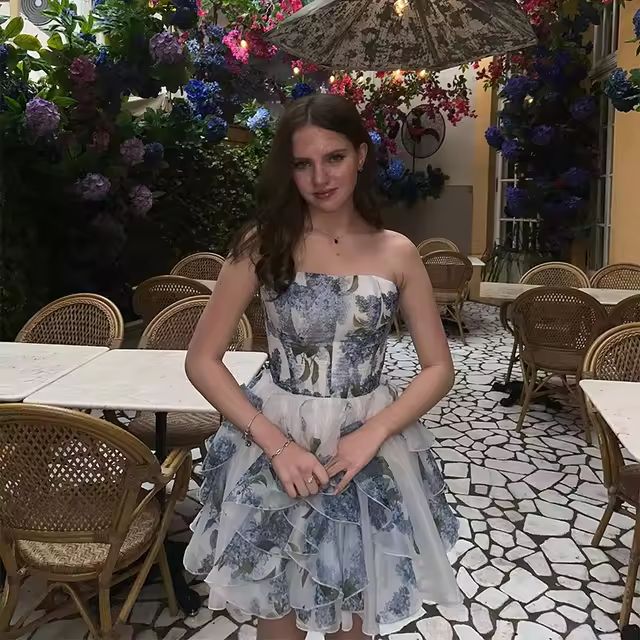 Classy Strapless Chiffon Print Floral A Line Short Graduation Homecoming Dress 16th Birthday Outfits