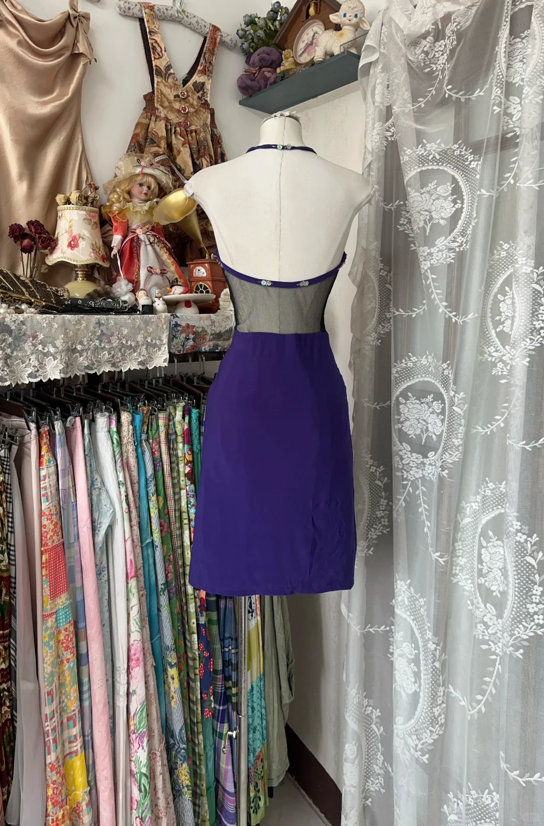 Charming Halter Beaded Sheath Cocktail Dress Birthday Dress Purple Backless Homecoming Dress