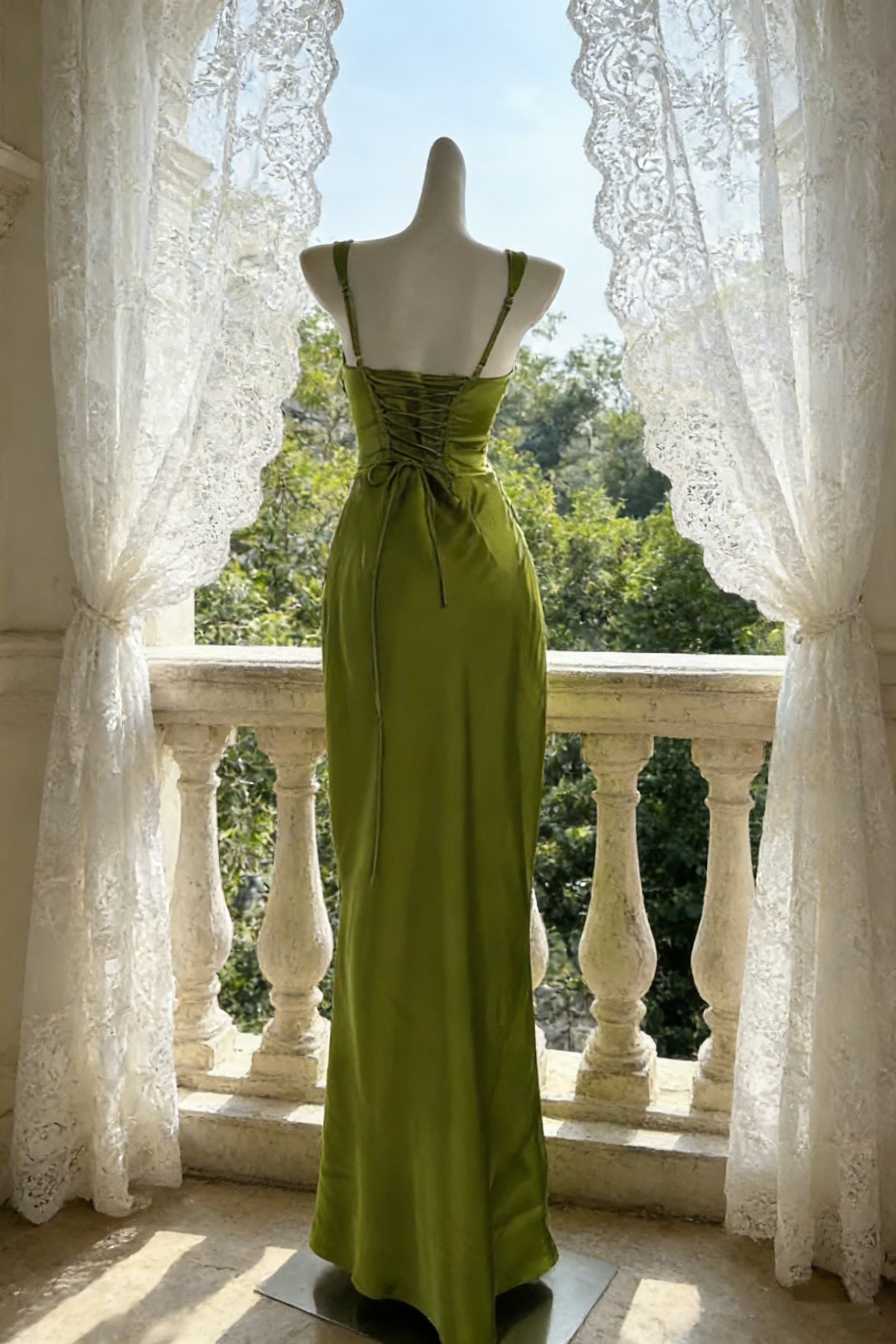 Classy Green Satin Mermaid Long Wedding Guest Dress Formal Birthday Prom Dress Party Dress