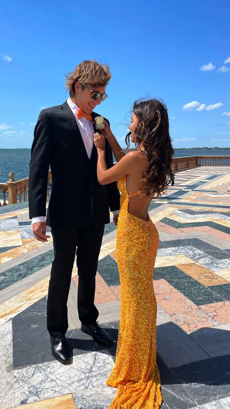 Orange Sequins Mermaid Prom Dress Elegant Prom Dress