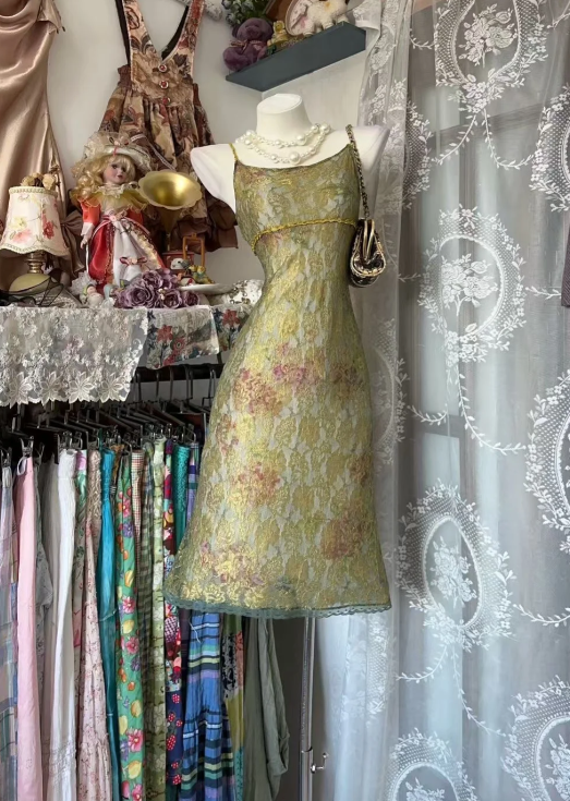 Green Lace Prom Dress Vintage 21st Birthday Outfit