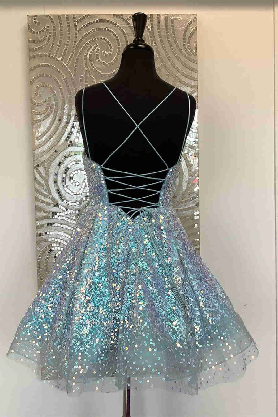 Cute Sequins A-Line Homecoming Dress Lace-up Shiny Party Dress