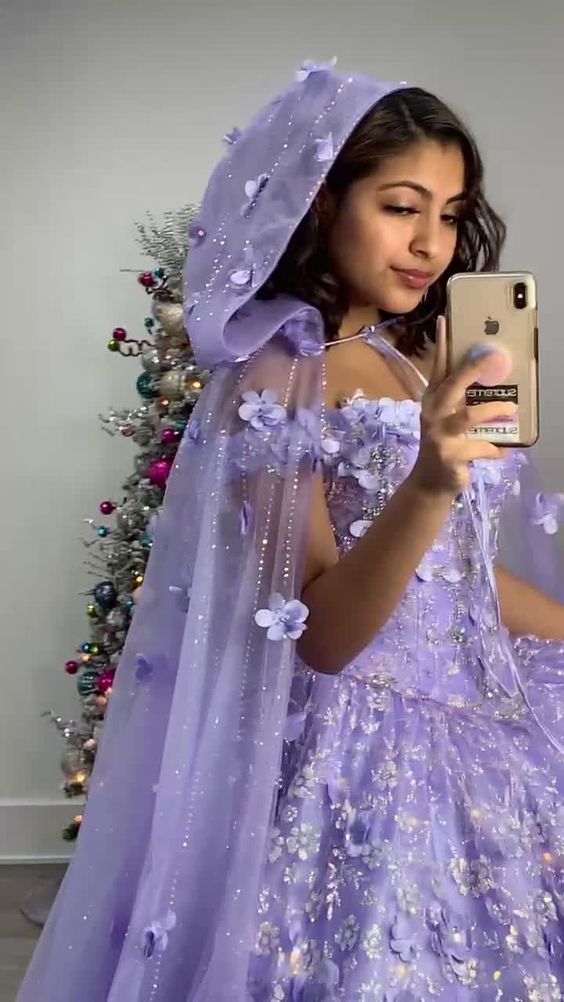 Floral Quinceanera Dresses With Warp Off Shoulder Puffy Skirt Lace Embroidery Princess Sweety 16s Girls , Ball Gown