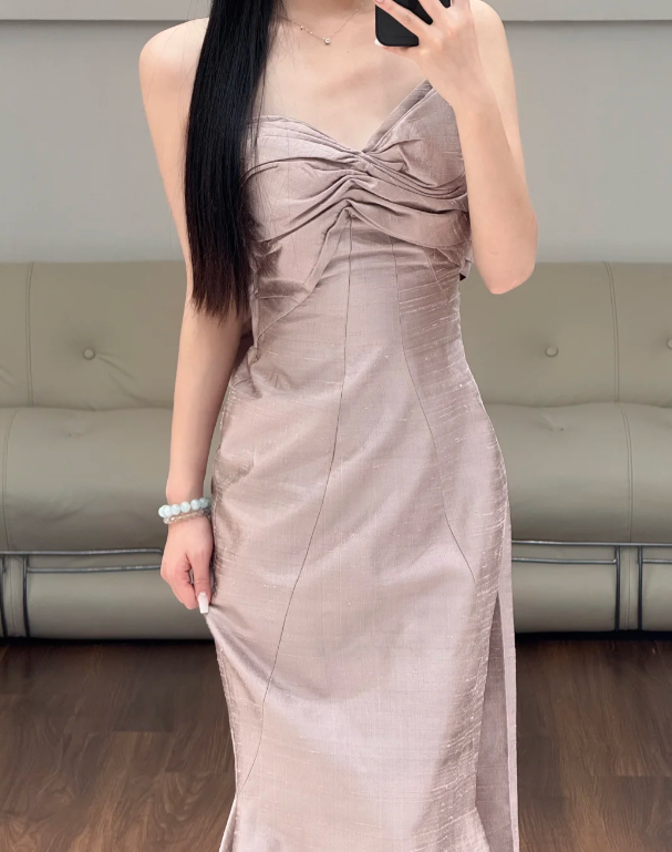 Pink Mermaid Prom Party Dress Sleeveless Evening Dress Birthday Outfit