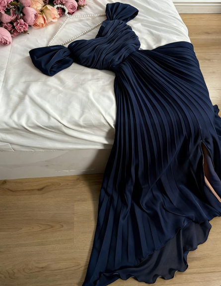 Modest A Line Strapless Silk Satin Long Pink Prom Dress Evening Dresses