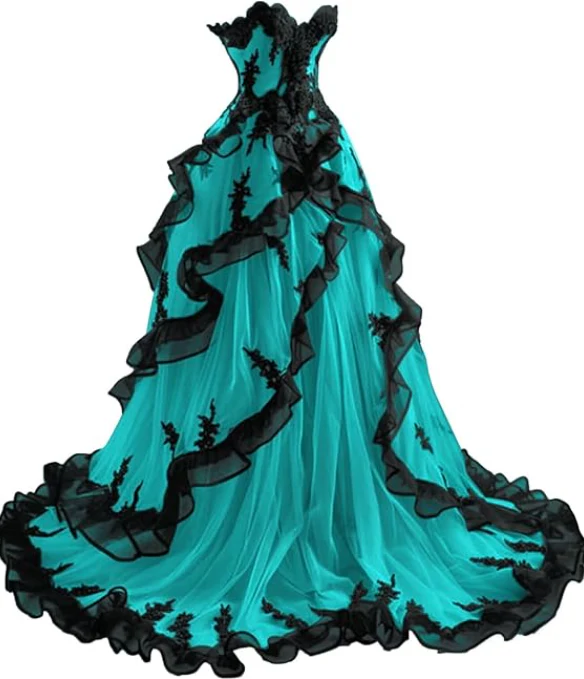Vintage Ball Gown Sweetheart Tulle Prom Dresses Long Ruffles Evening Dress