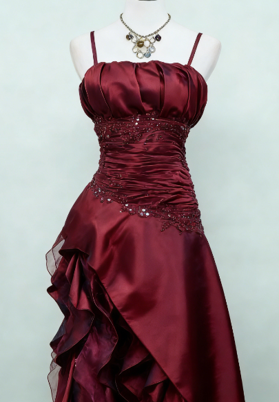 Vintage High Low Spaghetti Straps Grape Taffeta Long Prom Dresses Evening Gowns