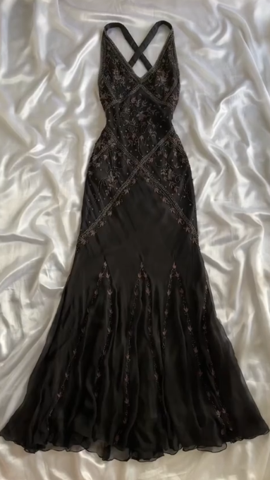 Vintage Sheath V Neckline Long Black Prom Dresses Evening Dress With Beads