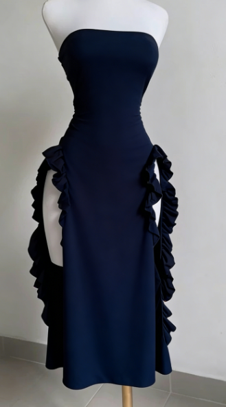 Elegant Sheath Strapless Black Satin Prom Dress Birthday Outfits