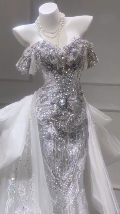 Timeless Mermaid Off The Shoulder Tulle Lace Sequin Beaded Long Wedding Dresses