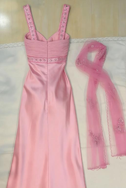 Pretty A Line Sweetheart Satin Sequin Long Prom Dresses Formal Dress