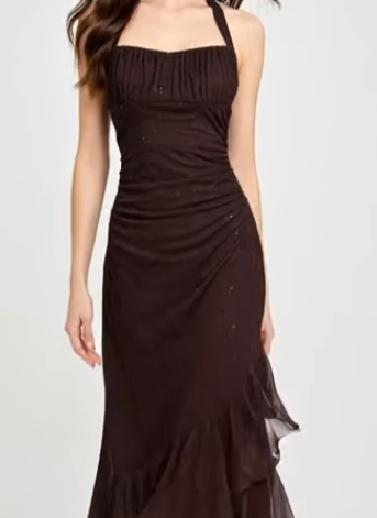 Shiny A Line Halter Chiffon Sequin Long Prom Dresses Formal Dress