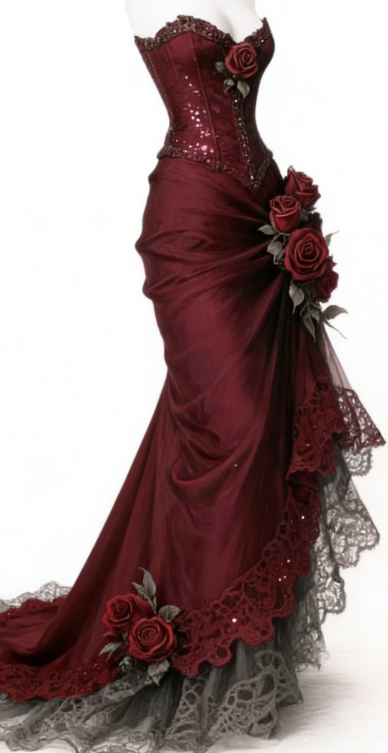 Vintage Mermaid Strapless Satin Tulle Lace Without Sleeves Long Prom Dress, Evening Dress
