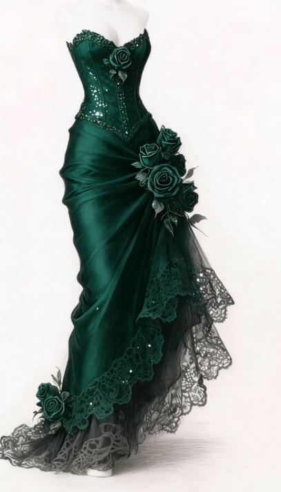 Vintage Mermaid Strapless Satin Tulle Lace Without Sleeves Long Prom Dress, Evening Dress