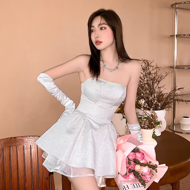 Elegant A line Strapless Satin Short Birthday Outfits Homecoming Dress