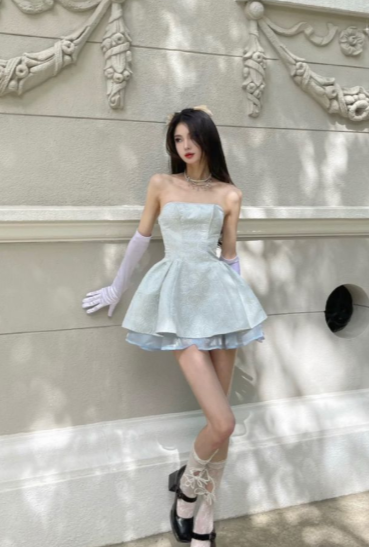 Elegant A line Strapless Satin Short Birthday Outfits Homecoming Dress