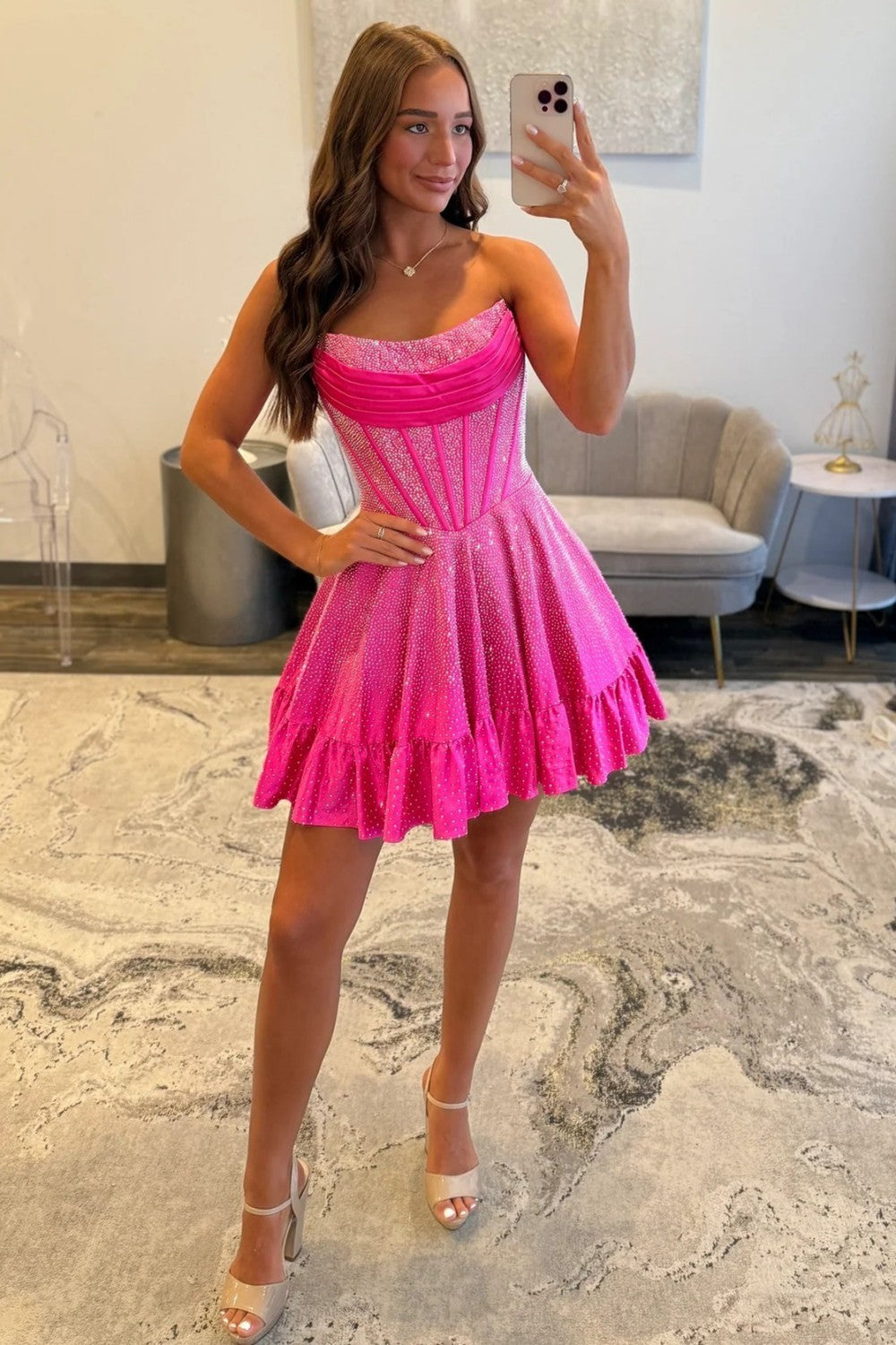 Chic A Line Strapless Yellow Short Homecoming Dress with Beading