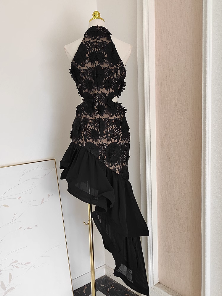 Cute Sheath Irregular Hem Black Homecoming Dresses Short Lace Birthday Outfits