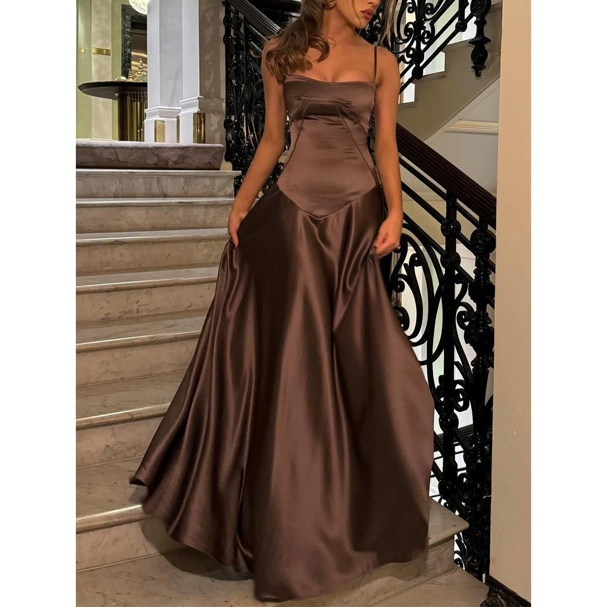Pretty A line Spaghetti Straps Pink Satin Long Party Dresses Prom Dresses