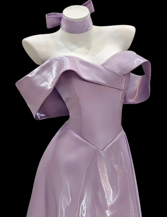 Fairy Off The Shoulder Purple Satin A Line Long Party Dress 18th Birthday Outfits