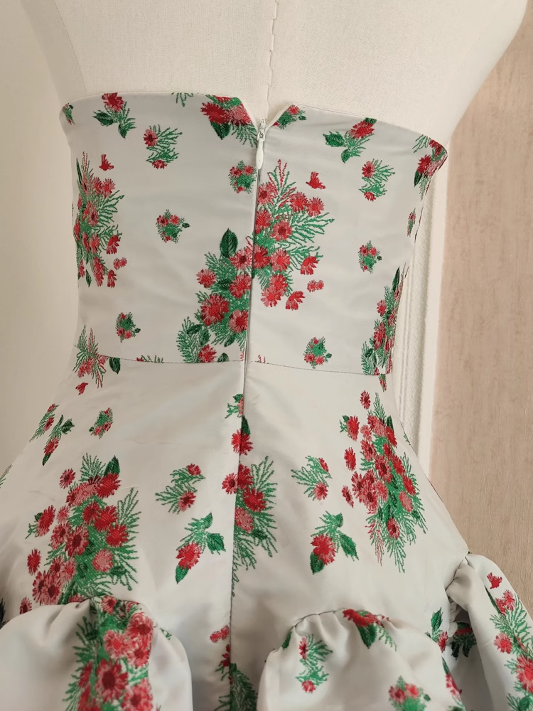 Cute A line Strapless Sleeveless Red Floral Party Dress Short Birthday Dresses