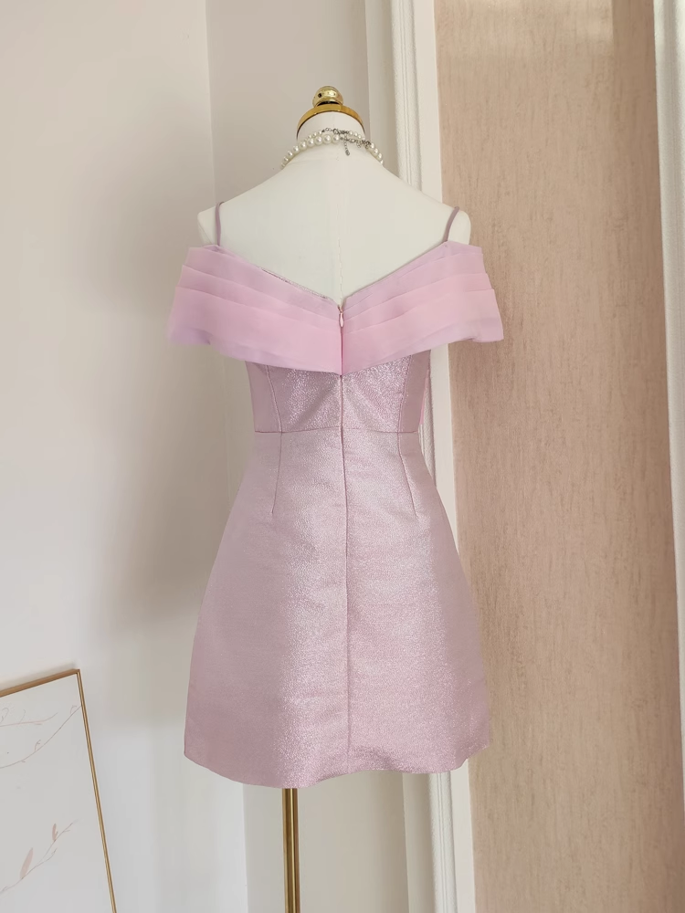Sexy A Line Spaghetti Straps Pink Ruffles Vacation Dresses Short Sequin Birthday Outfits