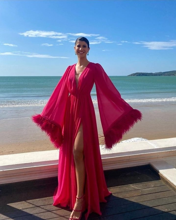 Unique A-line V Neck Prom Dress With Split