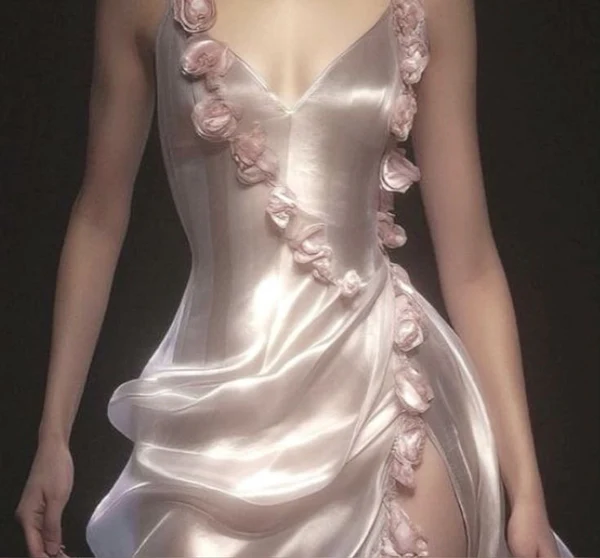Classy Pink Rose Flowers Party Evening Dress,Slit Long Prom Dress