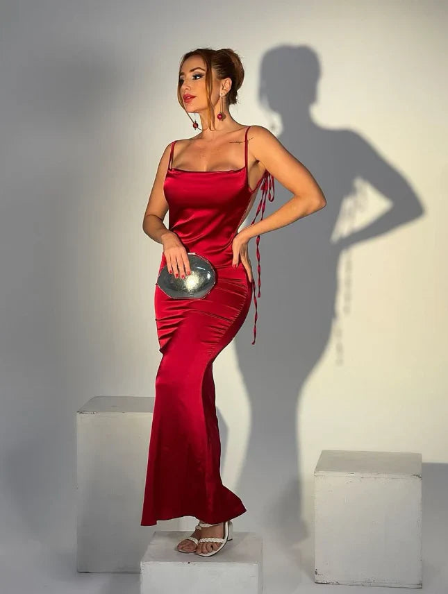 Spaghetti Straps Sheath Prom Dress Navy Blue Backless Party Evening Dress
