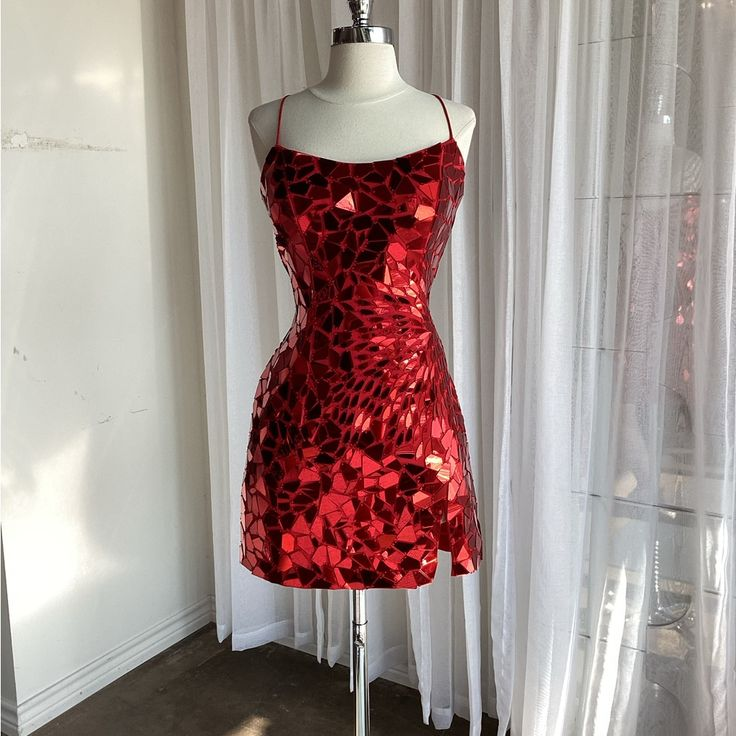 Gorgeous Red Sequin Sheath Cocktail Dress Formal Graduation Homecoming Dress