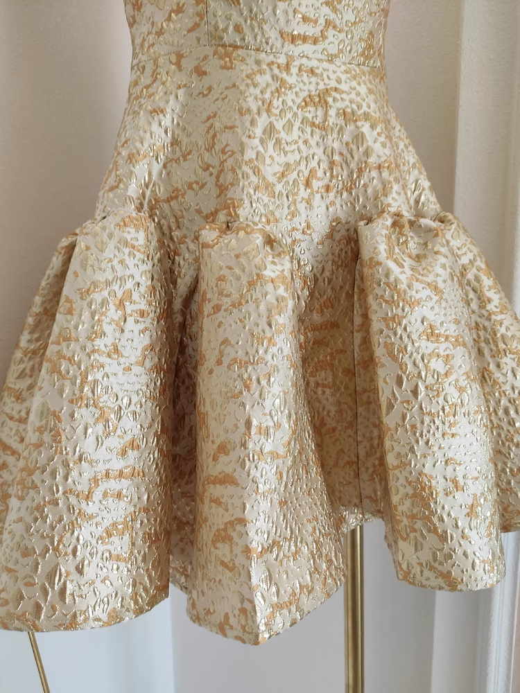 Cute Ball Gown Strapless Travel Vacation Dresses Short Satin Gold Birthday Dress