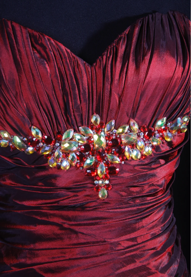 Retro Burgundy Strapless Satin Pleated Mermaid Long Party Dress Birthday Dress With Beads