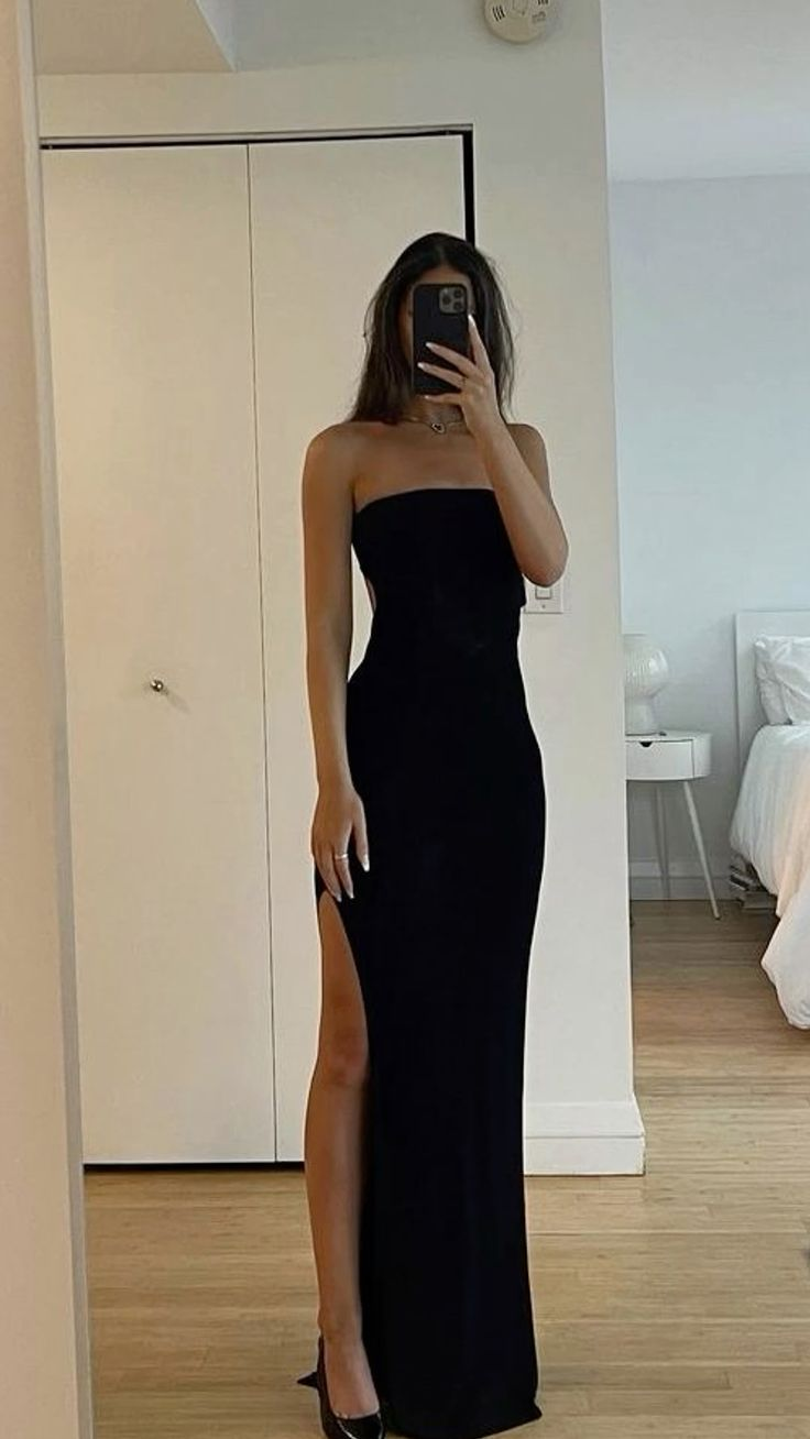 Sexy Black Strapless Evening Dress With Split