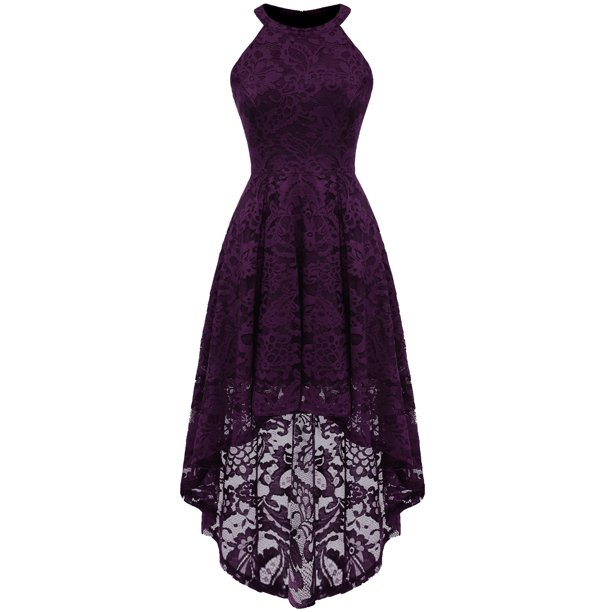 Women's Halter Hi-Lo Floral Christmas Lace Dress Bridesmaid Party Cocktail Dresses Lace Party Dress