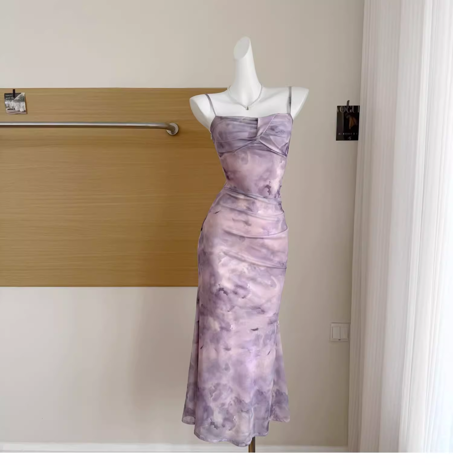 Pink Floral Suspender Dress Sexy Waist Beautiful Long Vacation Dress