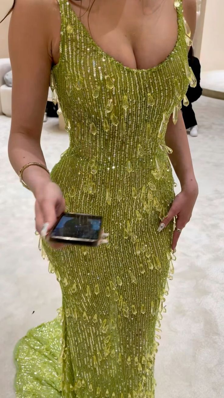 Luxury Green Mermaid Sequin Long Prom Evening Dress Formal Party Gown