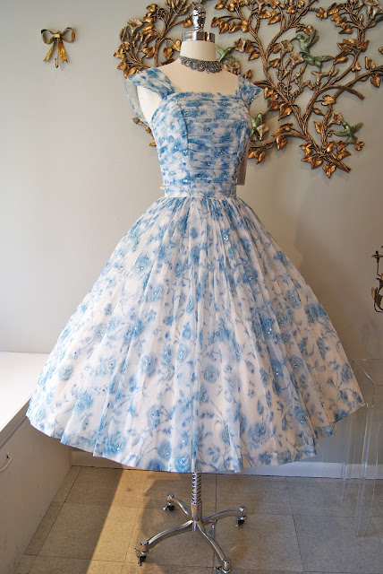 Vintage Sleeveless Party Dress Blue Floar Homecoming Dress