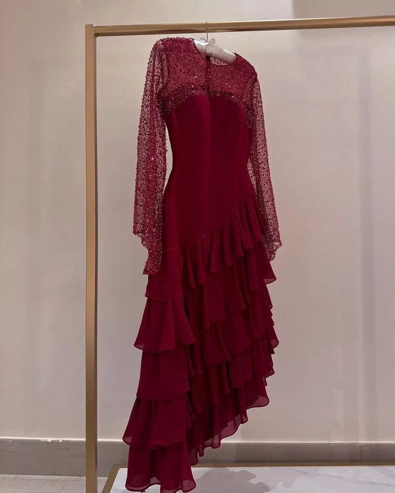 Beautiful Sequins Chiffon Prom Dress Layered Long Party Gown