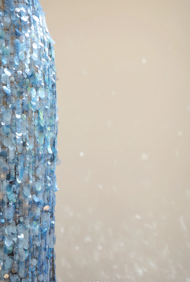 Gorgeous Halter Deep V Blue Sequin Beaded mermaid Long Party Dress Evening Dress