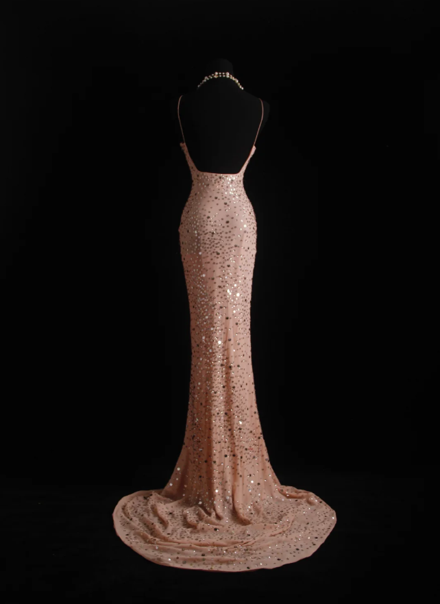 Sparkly Spaghetti Straps Pink Sequin Mermaid Long Party Dress Formal Birthday Prom Dress Evening Dress